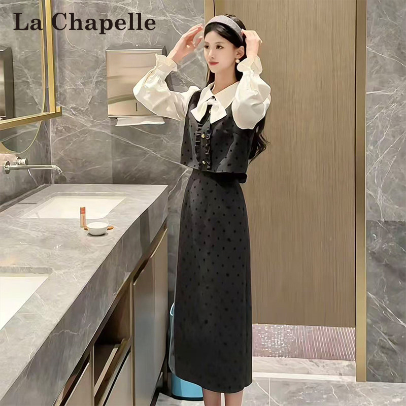 LaChapelle拉夏贝尔2025年初秋新时尚款修身气质百搭连衣裙10621