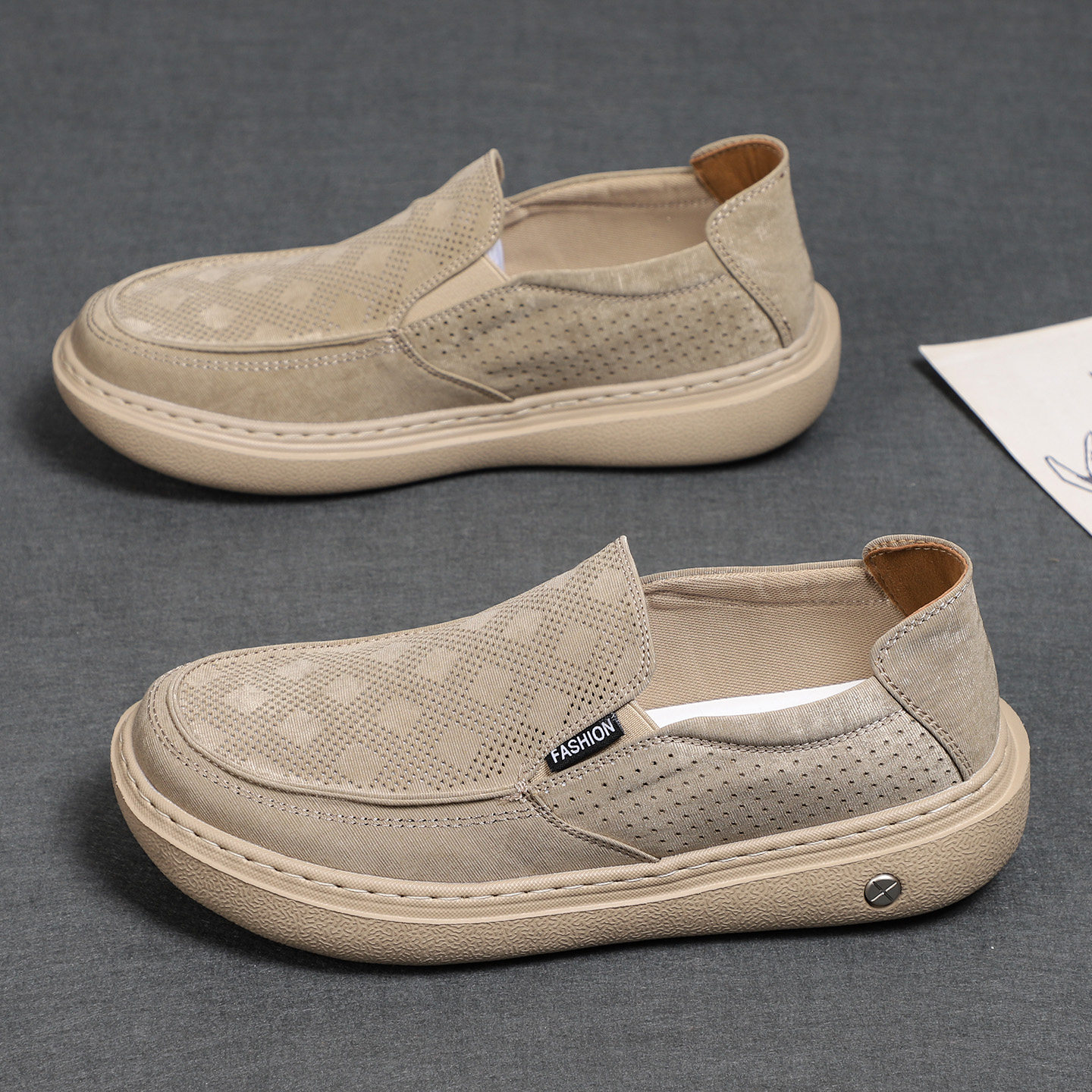 2026夏季新款帆布鞋男潮流百搭一脚蹬网面鞋低帮透气厚底乐福鞋男