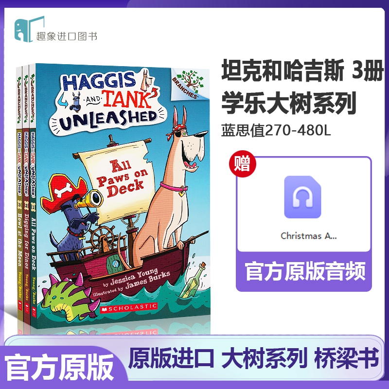 学乐海盗狗哈吉斯和坦克3册 动物冒险爆笑桥梁书 送音频Haggis And Tank Unleashed英文原版大树系列儿童英语课外阅读书 漫画书