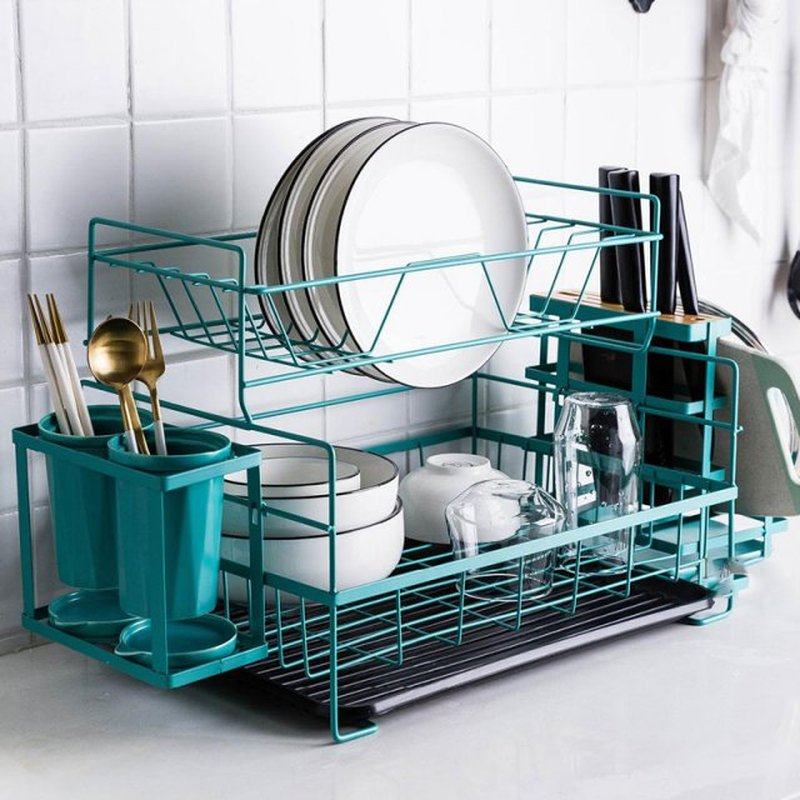 2 Layer Dish Drainer Kitchen Dish Rack Cutlery Cups Drain Ra