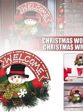 Christmas Snowman Wreath Front Door Welcome Sign Fireplaces