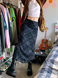 Rapcopter Striped Long Skirts Retro y2k Straight Skirts High