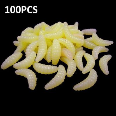 100pcs Soft Lure Silicone Bait 2.4cm Maggot Grub Carp