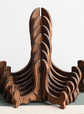 Wood Storage Rack Porcelain Plate Display Stand Foldable Dec