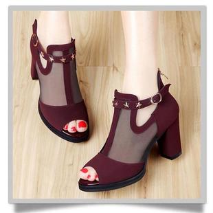 Women Pumps High Thick Black Heels Lies Shoes Rivet Mesh Z