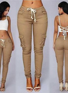 Ogilvy Mather Spring Lace Up Waist Casual Women Pants Solid