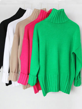 2022 Autumn Winter Green Turtleneck Pullover Sweater Women H