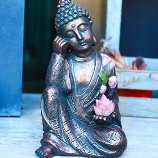Resin Buddha Statue Figurine Solar Garden Light