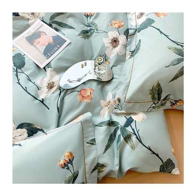 Svetanya White Flowers Green Pastoral Egyptian Cotton Satin