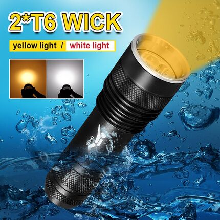 100M Yellow White LED diving flashlight torch lamp XML T6 L