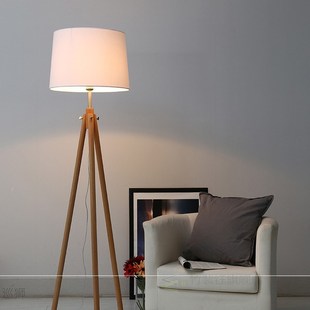 Modern Nordic Tripot Floor Lamps Wood Fabric Lampshade Tripo