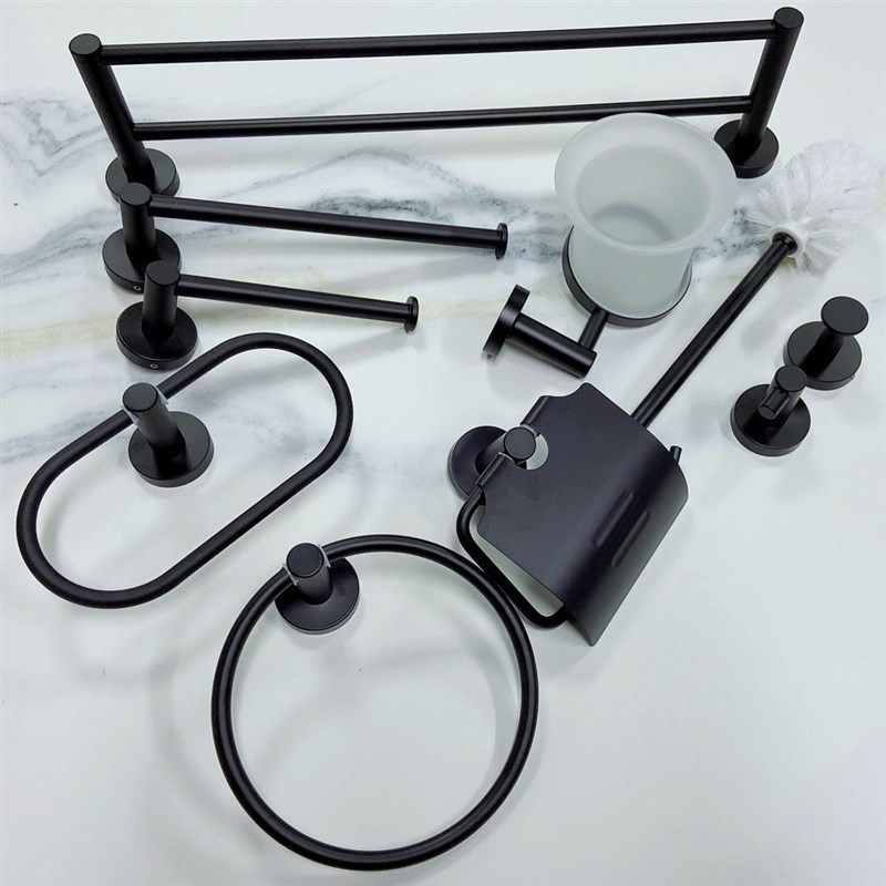 Black Bathroom Accessories Set Toilet Brush Holder WC Roll P