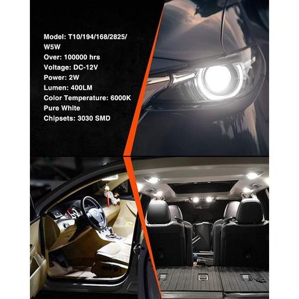 10 pcs 194 T10 LED Bulbs 6000K White 168 2825 T10 W5W 3030 B