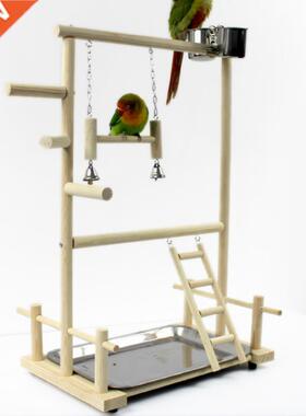 Wood Parrot Playstands With Cup Toys Tray Bird Swing
