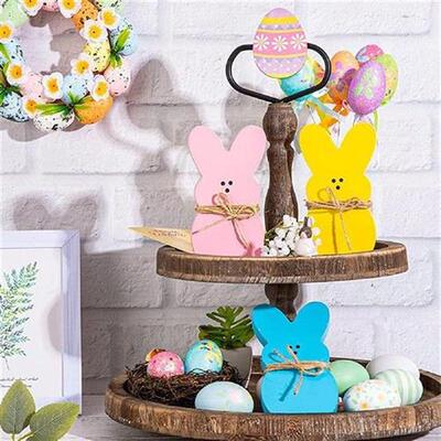 Easter Tray Rabbit Decoration Wood Artifact Tabletop