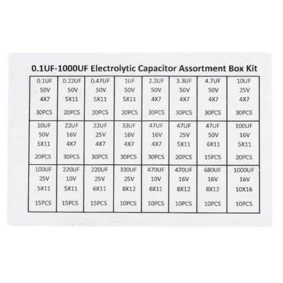 500PCS/BOX 0.1UF-1000UF 24 Types Aluminum Electrolytic Capac