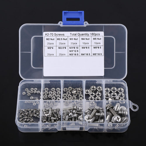 160Pcs Screw Set M2 M2.5 M3 M4 M5 Stainless Steel SS304 Pan