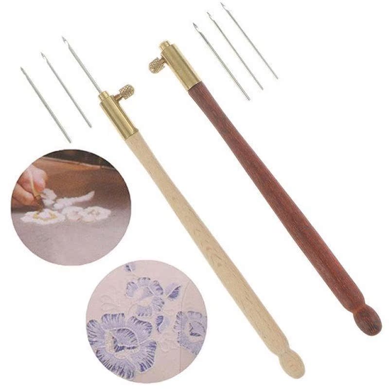 2019 Wooden Handle Tambour Crochet Hook with 3 Needles Frenc