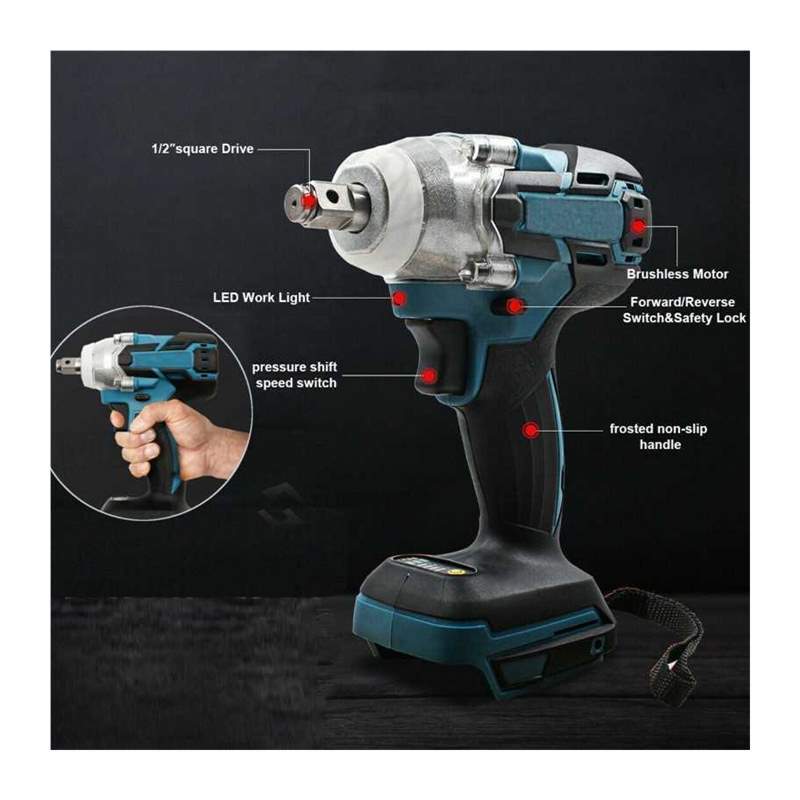 18V 280N.m Cordless Impact Wrench Driver Brushless Motor 1/2