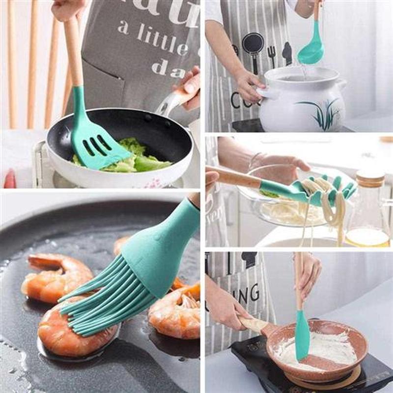 Silicone Kitchen Cooking Utensil Set BPA Free Non Toxic Cook