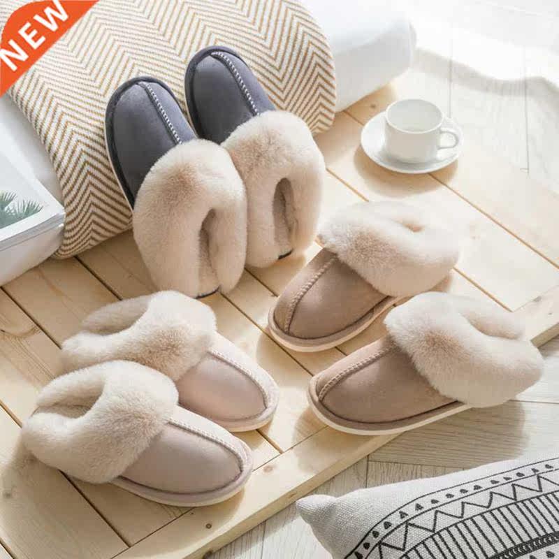 Luxury Faux Suede Home Women Full Fur Slippers Winter Warm P