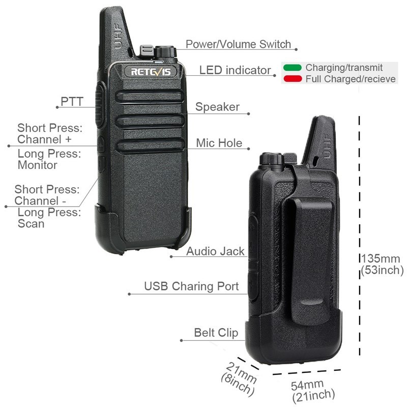 RETEVIS RT622 Mini Walkie Talkie 4 pcs PMR446 PTT VOX Two W