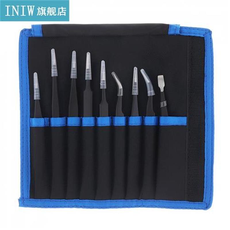 9pcs/lot Anti-atic ainless eel Precision Tweezers Set