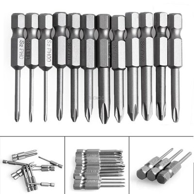 12Pcs 50mm 1/4 Inch Hex Shank Magnetic Phillips Cross Screwd