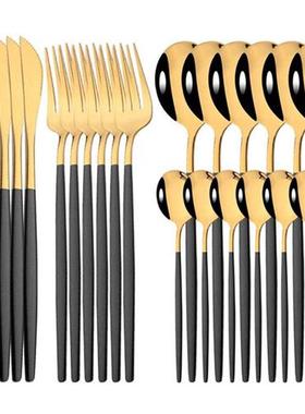 24Pcs Mirror Gold Dinnerware Cutlery Set Stainless Steel Tab