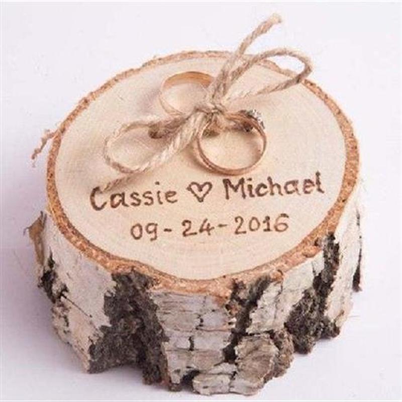 Custom Name Handmade Rustic Wooden Ring Bearer Pillows