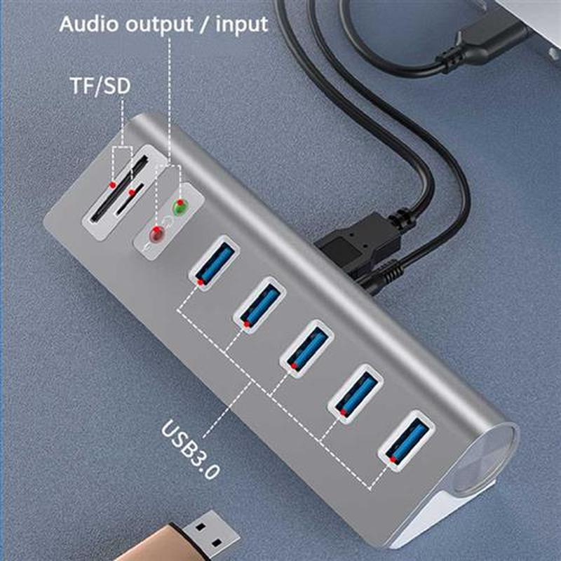 Dual Card Slot Station USB Flash Drives Multi 5 Port USB3.0