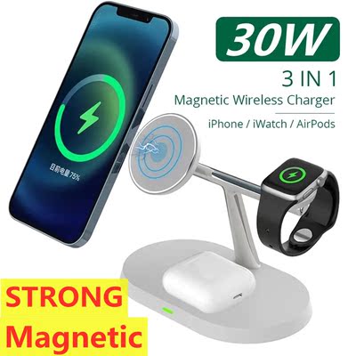 30W 3 in 1 Magnetic Wireless Charger Stand For iPhone 14 13