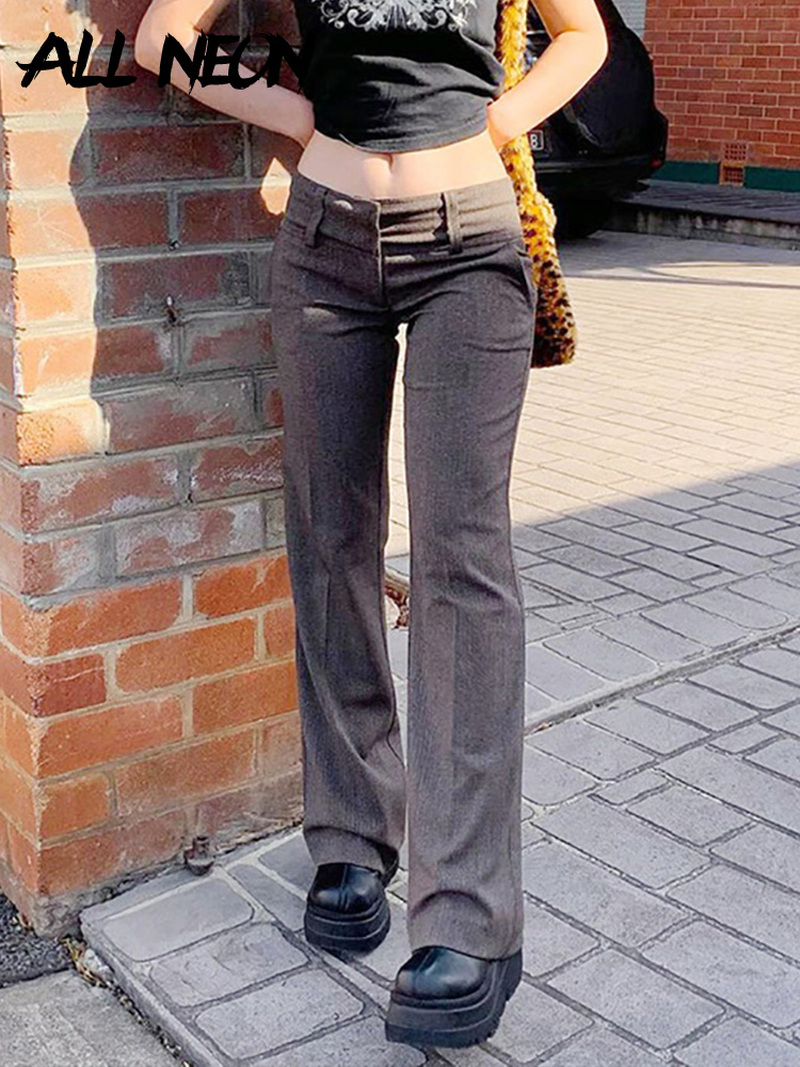 ALLNeon Indie Aesthetics Low Waist Brown Pants Y2K Streetwea