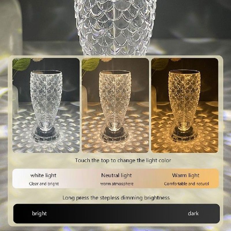 LED Crystal Projector Lamp USB Charging Nightstand Lamps