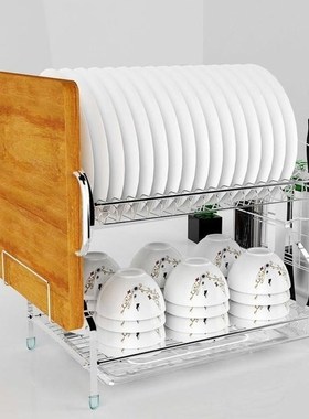 Stainless Steel 2 Tiers Kitchen Dish Cup Drying Rack Drainer