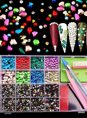 Nail Rhinestones Kit Nail Art Jewelry Box Flatback Nail