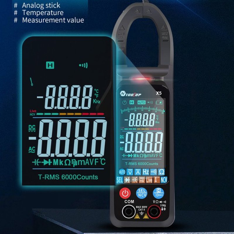X5 Clamp Meter Multimeter ℃/℉ Switch NCV DC AC Voltage Res