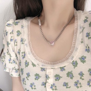 love female zircon pendant chain 欧美Pearl clavicle necklace