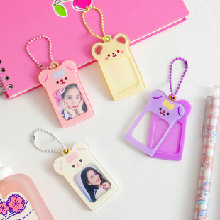 Ins Keychain DIY Photocard Card Holder Case Kawaii Bear Dog