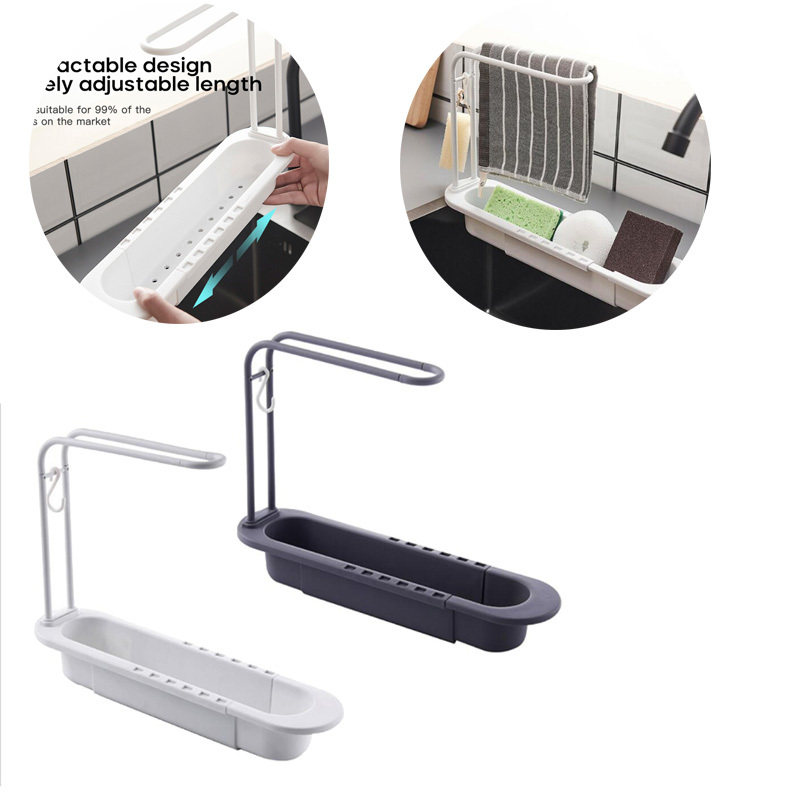Telescopic Sink Kitchen Drainer Rack Storage Basket Bag