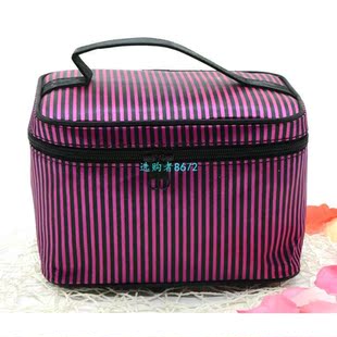 Women Square Bow Stripe Cosmetic Bag Travel Makeup Toiletrie