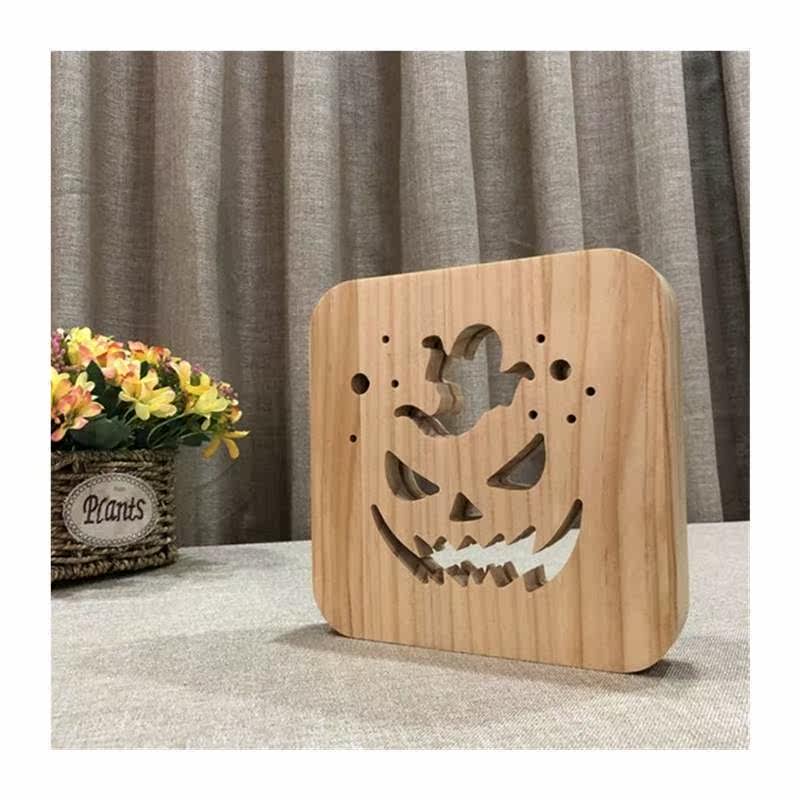 G6DA Solid LED Carved Pumpkin Shape Wood Night Lighting Home