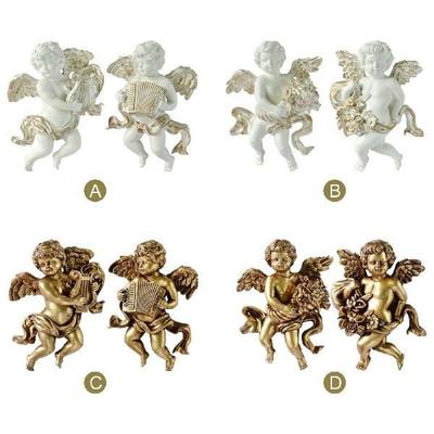 2x Angel Statue Figurines Cherub Wall Sculpture Resin