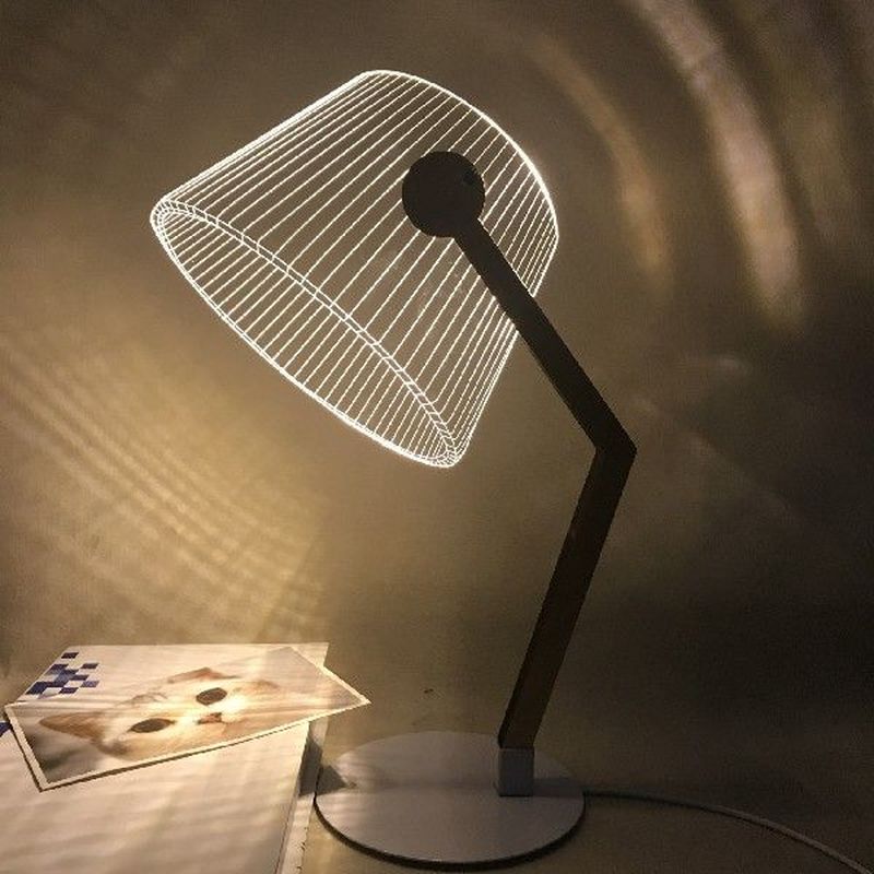 USB Power 3D Effect Stereo Vision LED Desk Lamp Wood