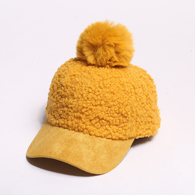 2022 New Warm Fur Ball Baseball Cap Hats for Women Gorras Ca