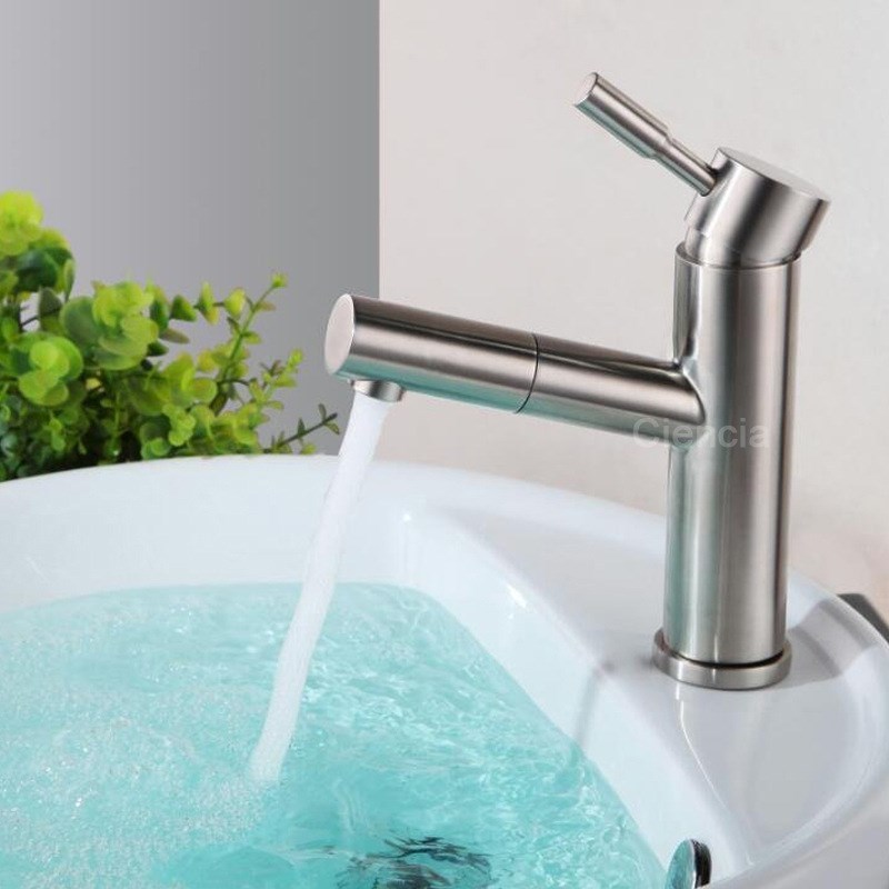 stainless steel wire drawing cold hot basin faucet smoked pu