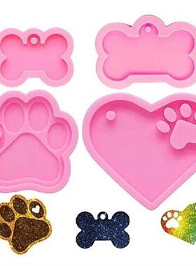 4 Pcs Dog Paw Bone Keychain Epoxy Resin Mold Necklace