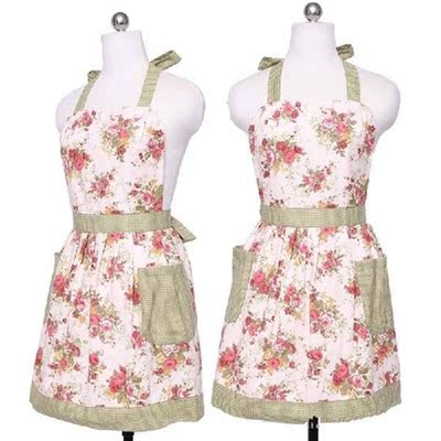 Floral Parent-Child Apron with Pockets Cotton Hanging Neck