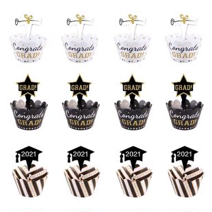 24pcs  Graduation Party Cupcake Paper Wrappers Cake Toppers