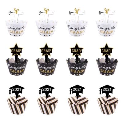 24pcs  Graduation Party Cupcake Paper Wrappers Cake Toppers